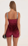 Velvet Hook and Eye Romper in Red
