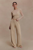 Frannie Gathered Silk Blend Knit Pants Sand