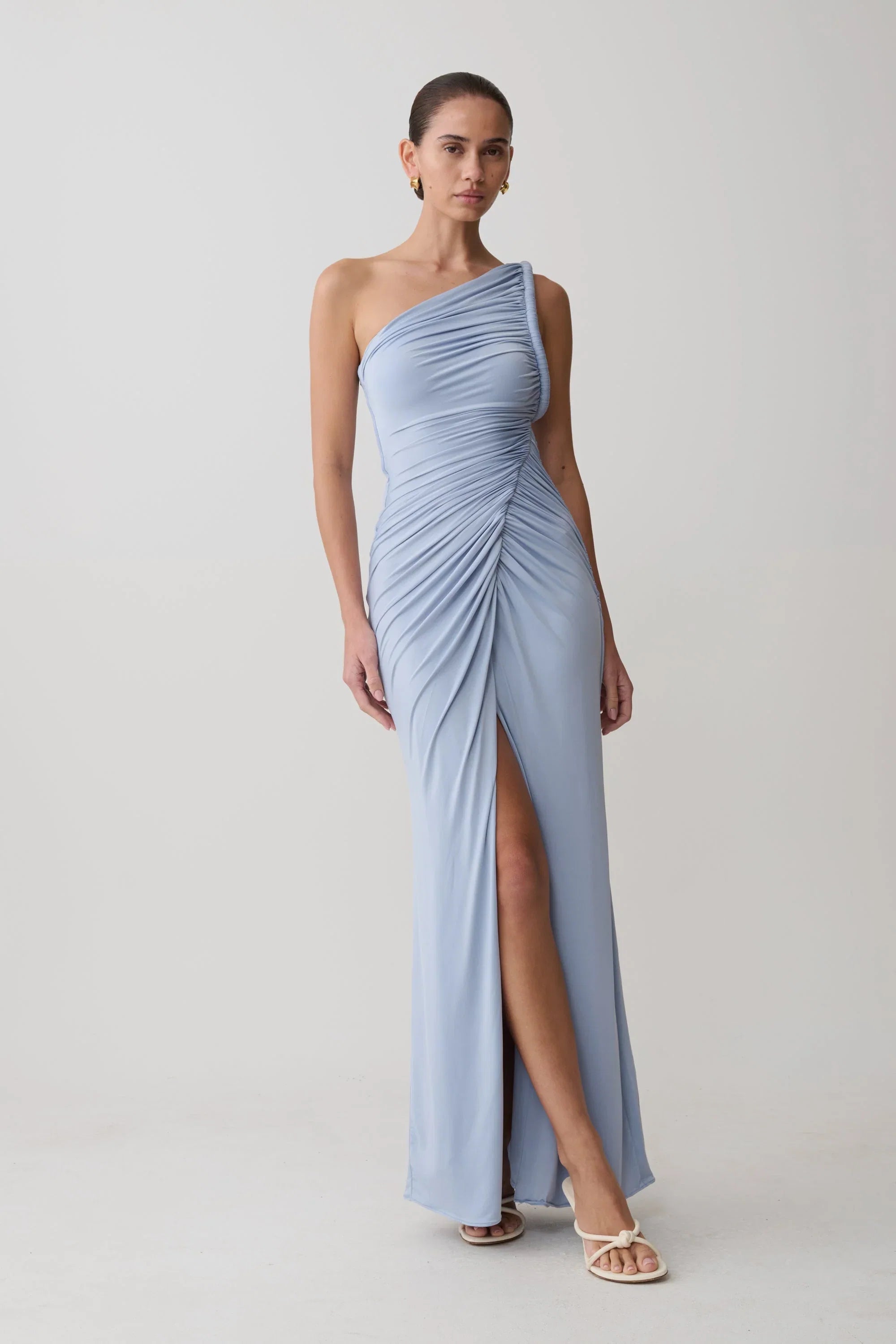 Ryn Twisted One Shoulder Maxi Dress Sky Blue