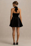 Mirage Black Velvet Halter Neck Mini Dress With Skater Skirt