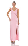 Satin V Neck Open Back Maxi Dress in Pink