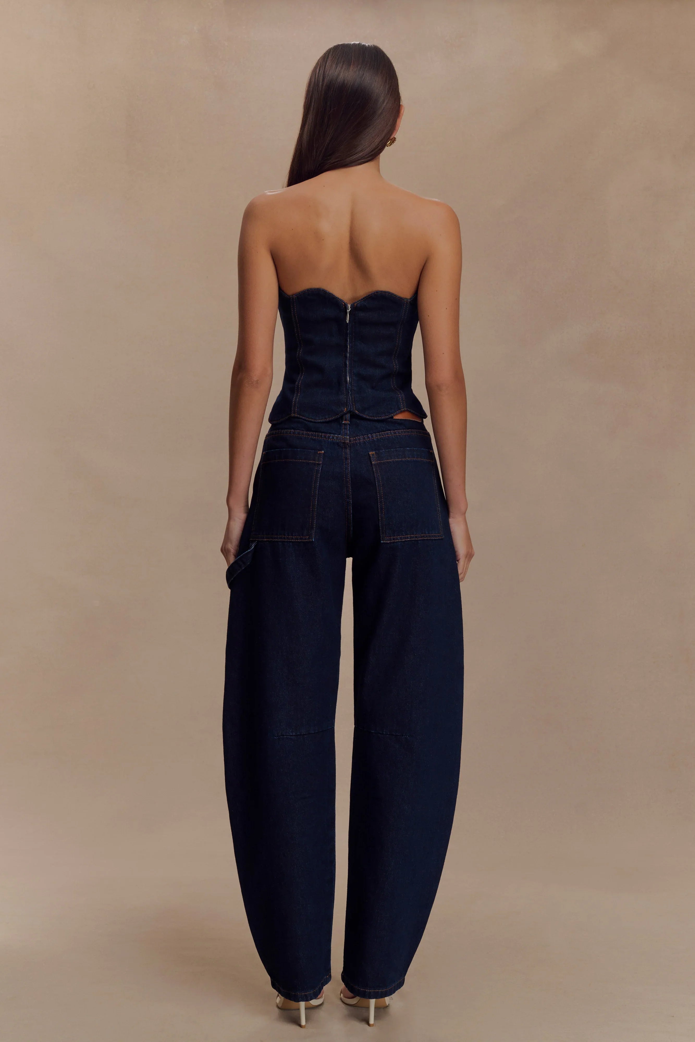 Oakley Strapless Scallop Denim Top Indigo Blue