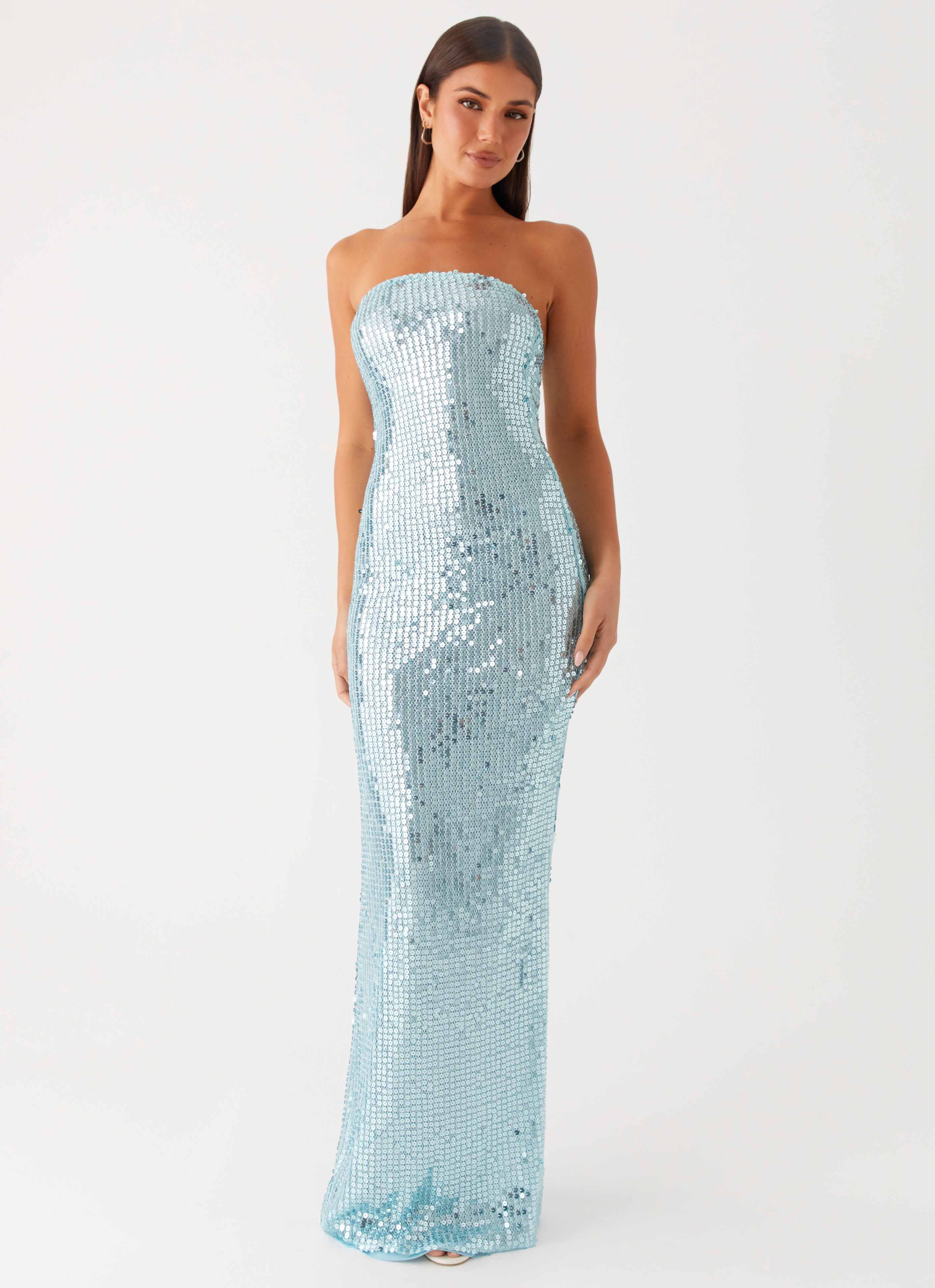 Lyric Sequin Maxi Dress Turquoise