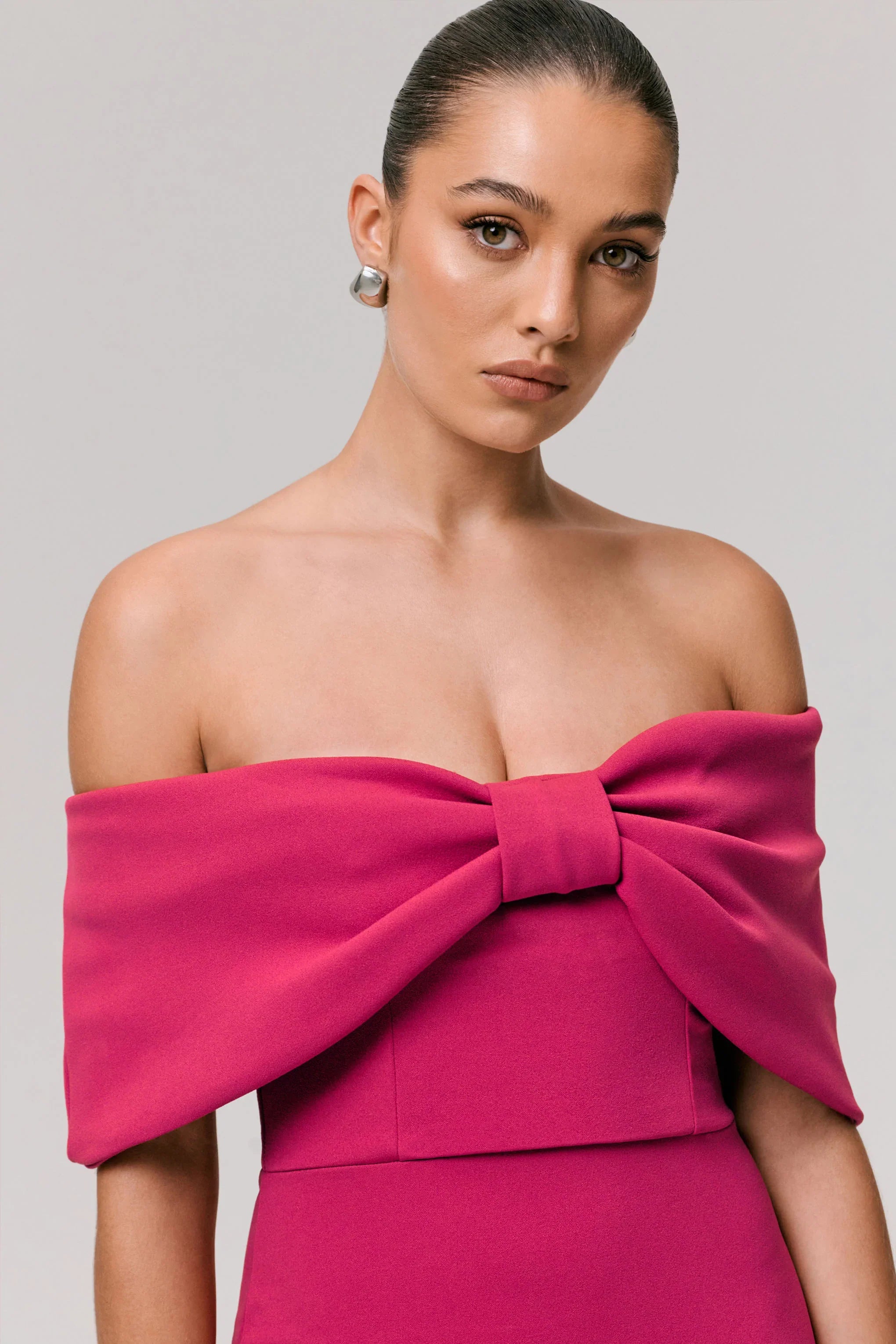 Sadie Hot Pink Bow Bardot Mini Dress