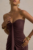 Ali Warm Brown Sweetheart Ruched Wrap Maxi Dress