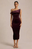Carella Burgundy Velvet Twisted Asymmetric Midi Dress