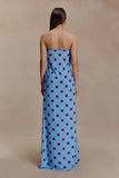 Amaya Strapless Chiffon Maxi Dress Blue Polka Dot