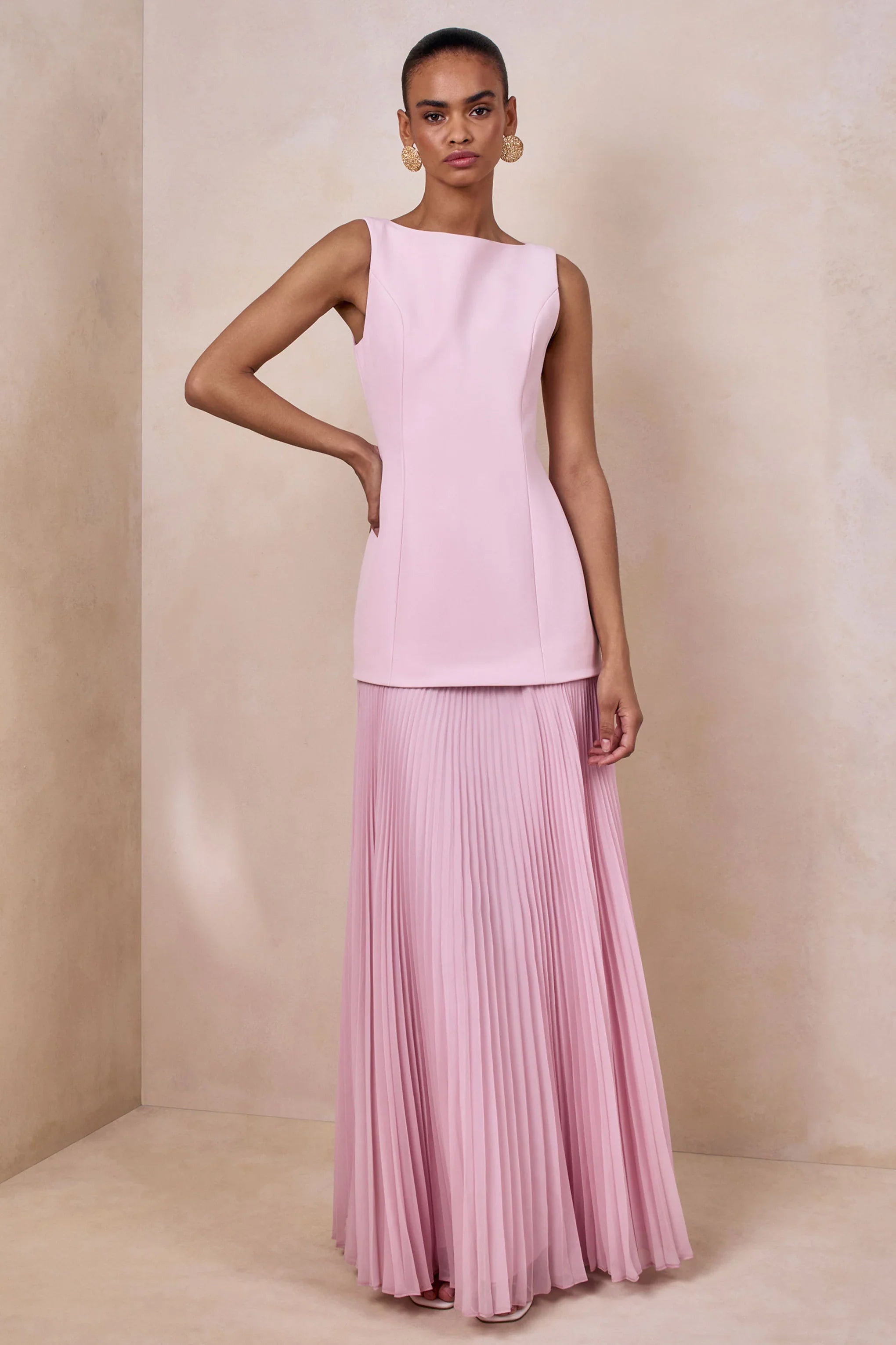 Hadley Light Pink Boat Neck Maxi Dress With Drop Waist