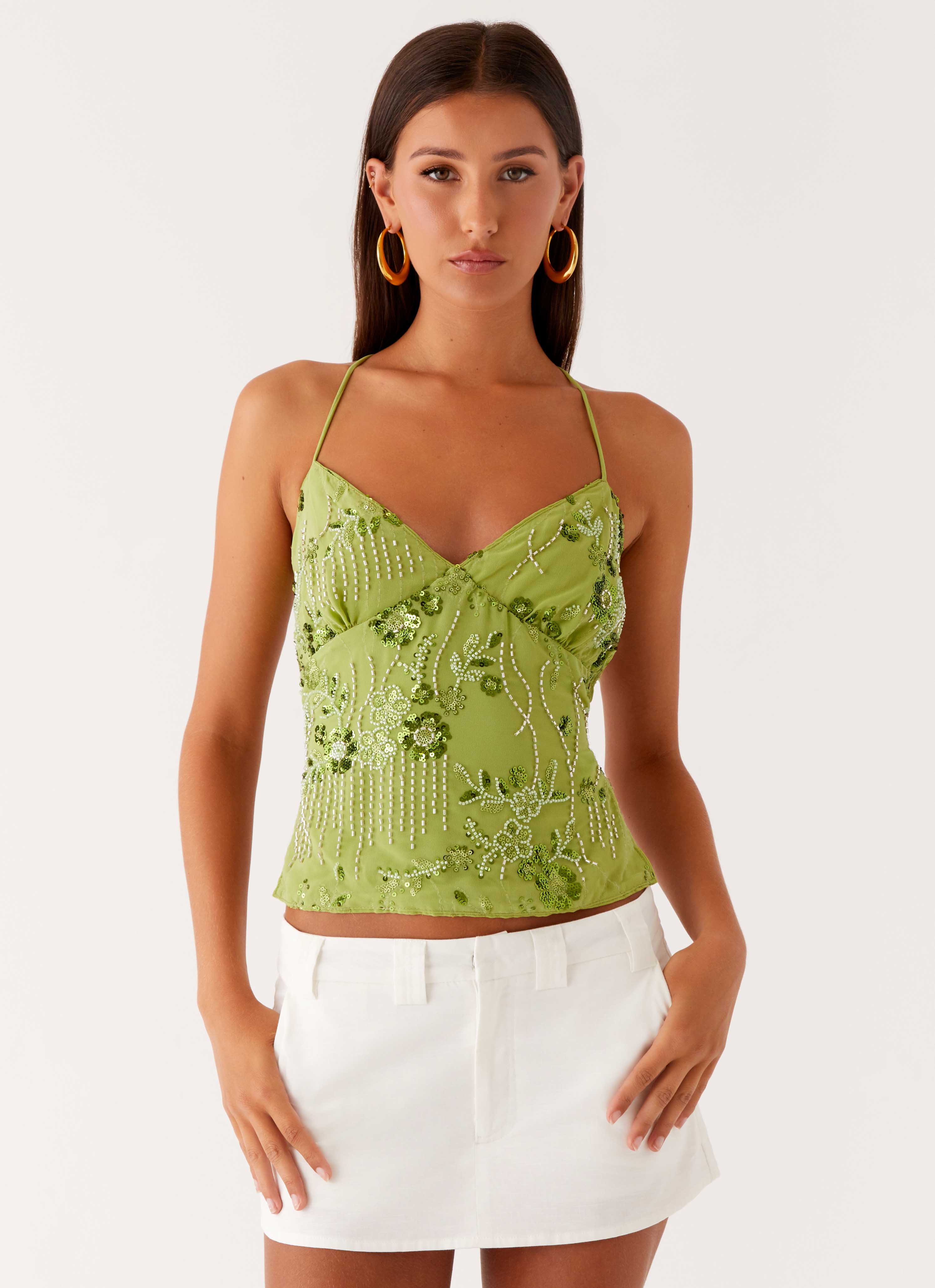 Kamilla Sequin Cami Top Lime