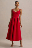 Rosemary Red Sweetheart Neck Midi Dress