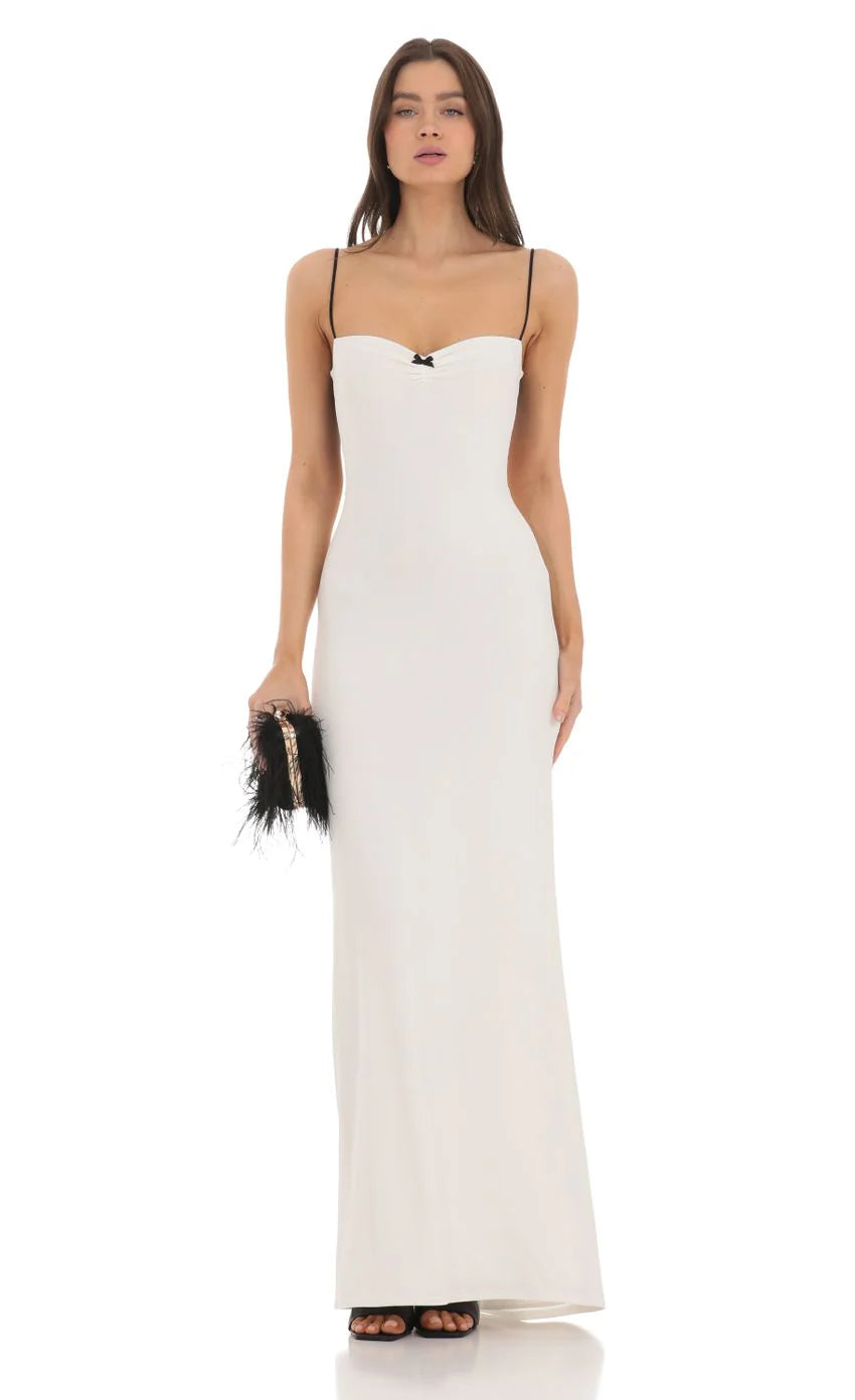 Open Back Two Toned Maxi Dress in White