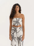 Printed Linen Blend Bandeau Top
