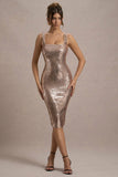 Sweet Spark Rose Gold Sequin Square Neck Midi Dress