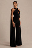 Mindy Black Twist Halter Neck Jumpsuit With Cape