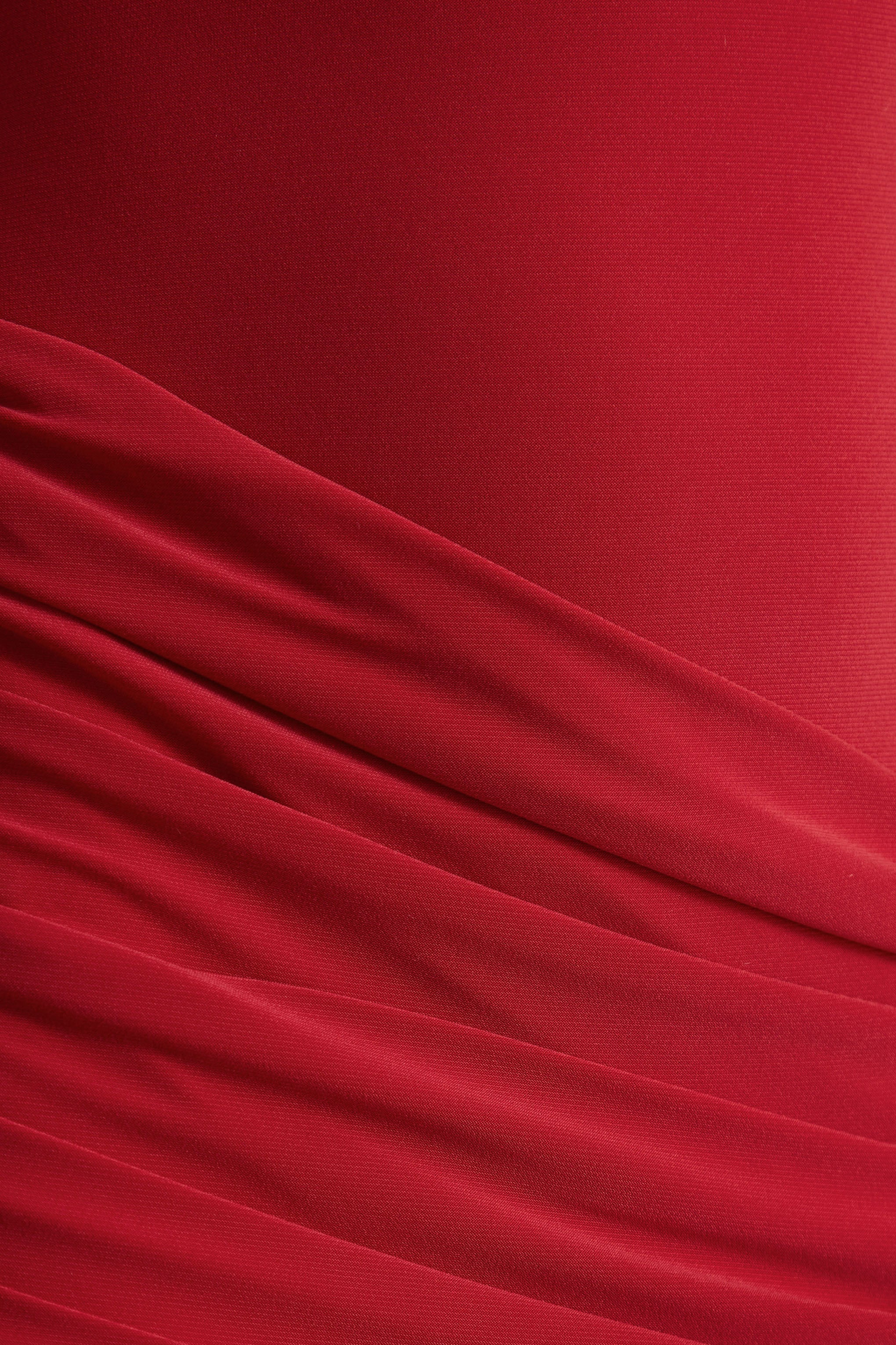 Liora Red Crew Neck Maxi Dress With Front High Split