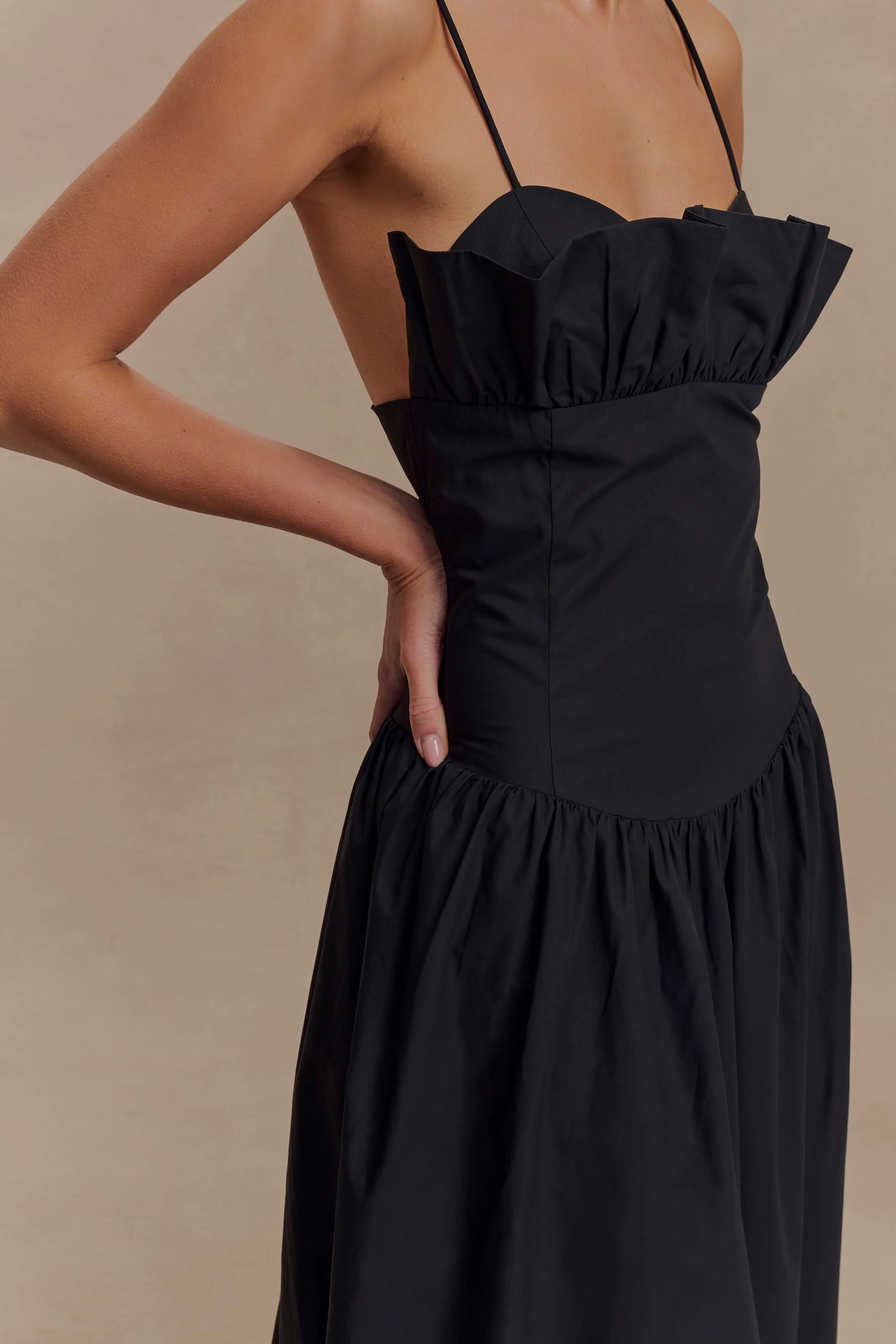 Janis Cotton Frill Maxi Dress Black