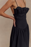 Janis Cotton Frill Maxi Dress Black