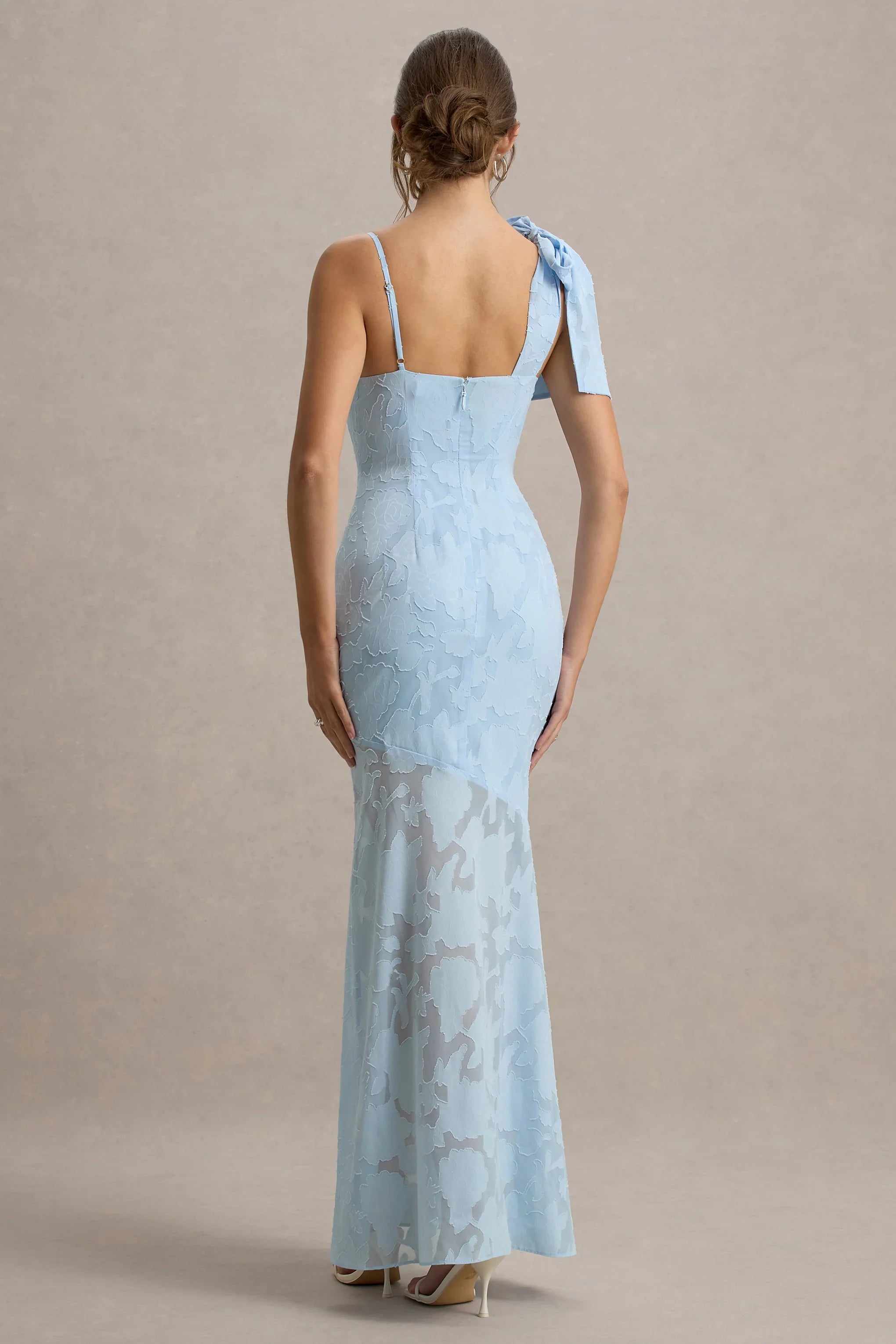 Chyna Light Blue Cowl Neck Maxi Dress With Bow Strap
