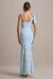 Chyna Light Blue Cowl Neck Maxi Dress With Bow Strap