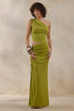 Margie Green Maxi Skirt With Ruched Detail And Front High Split