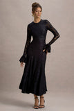 For Life Black Lace Long Sleeve Midi Dress