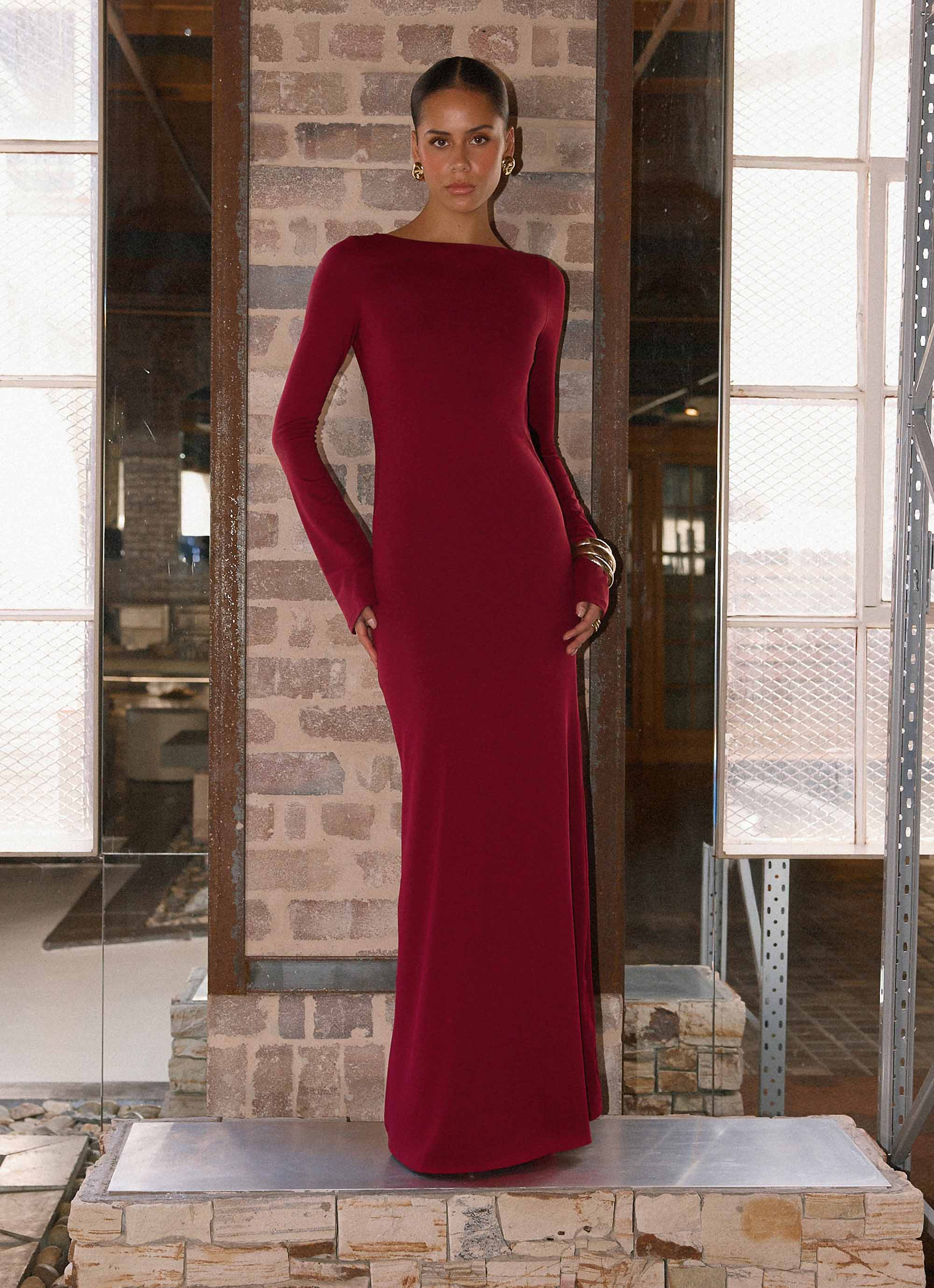 Elmont Long Sleeve Maxi Dress Dark Cherry