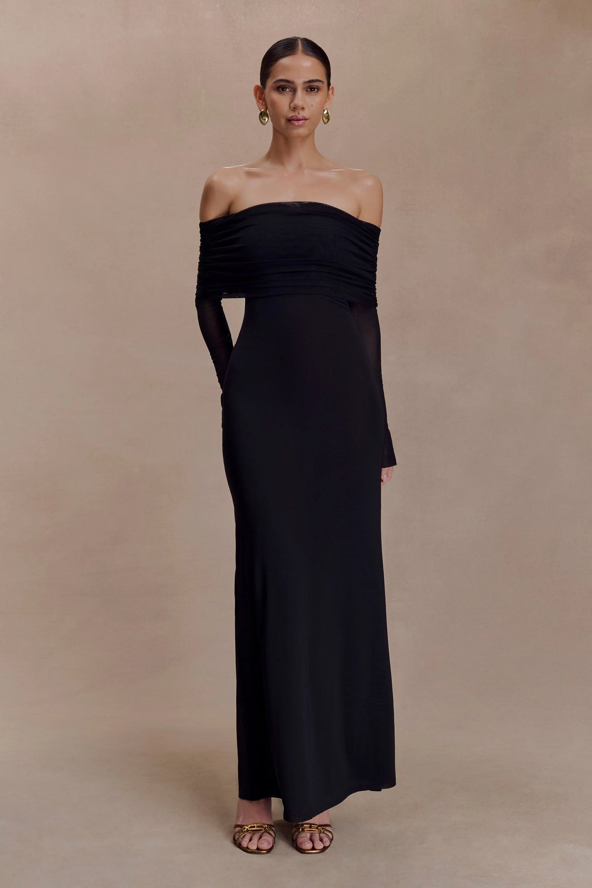Josie Off Shoulder Mesh Maxi Dress Black