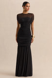 Kalene Black Wide Neck Maxi Dress With Sheer Detailing