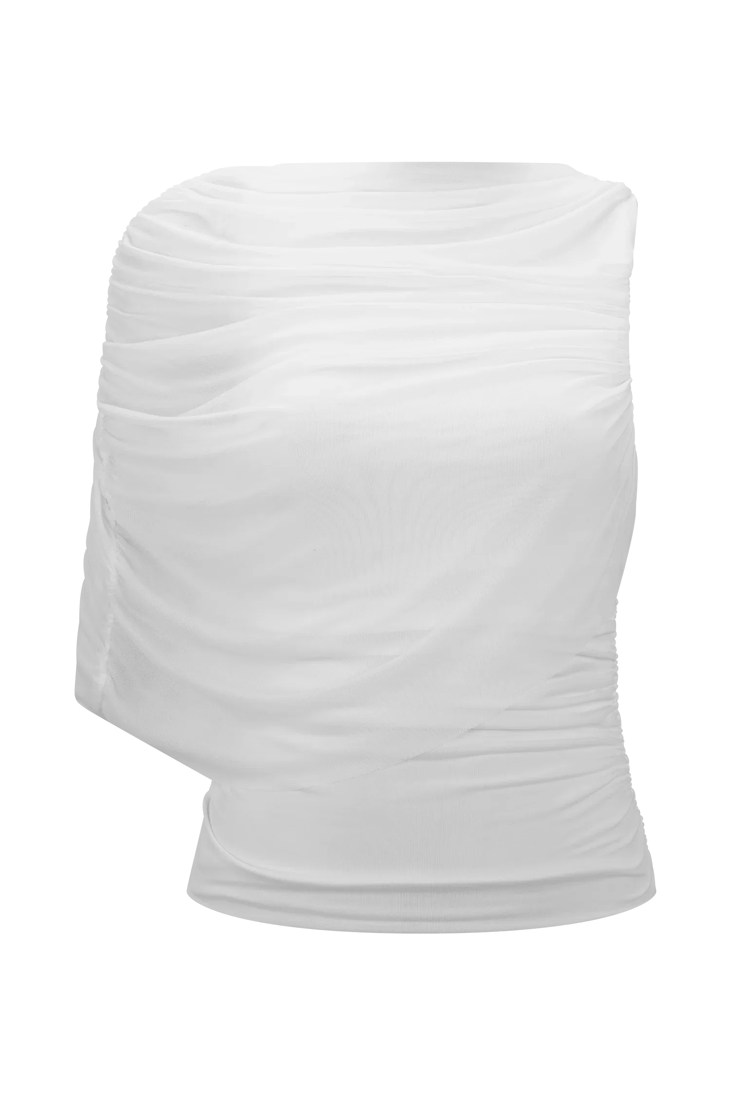 Pruedance Slinky Draped Top With Mesh Overlay White