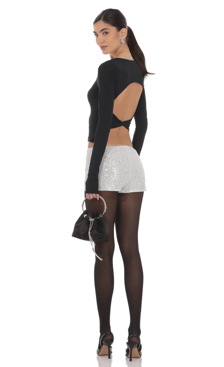 Sequin Mini Shorts in Silver