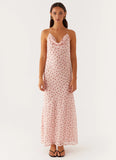 Alianna Cowl Neck Mesh Maxi Dress Pink Flower