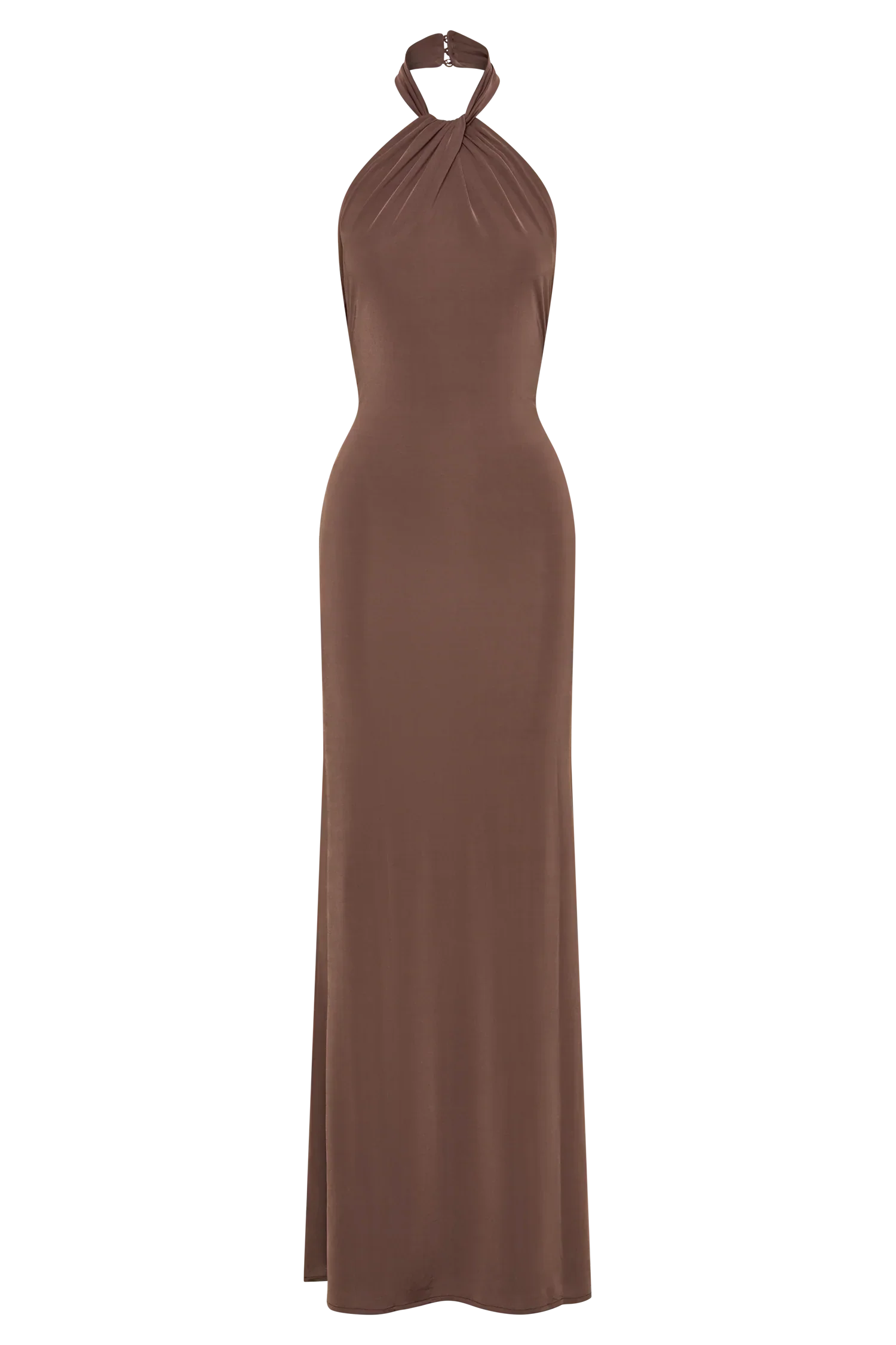 Elyna Slinky Halter Maxi Dress Chocolate