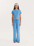 Blue Stripe Towelling Straight Leg Trouser
