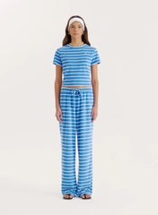 Blue Stripe Towelling Straight Leg Trouser