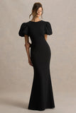 Carolina Black Puff Sleeve Maxi Dress With White Bow Detail