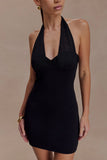 Cressida Crepe Halter Mini Dress Black