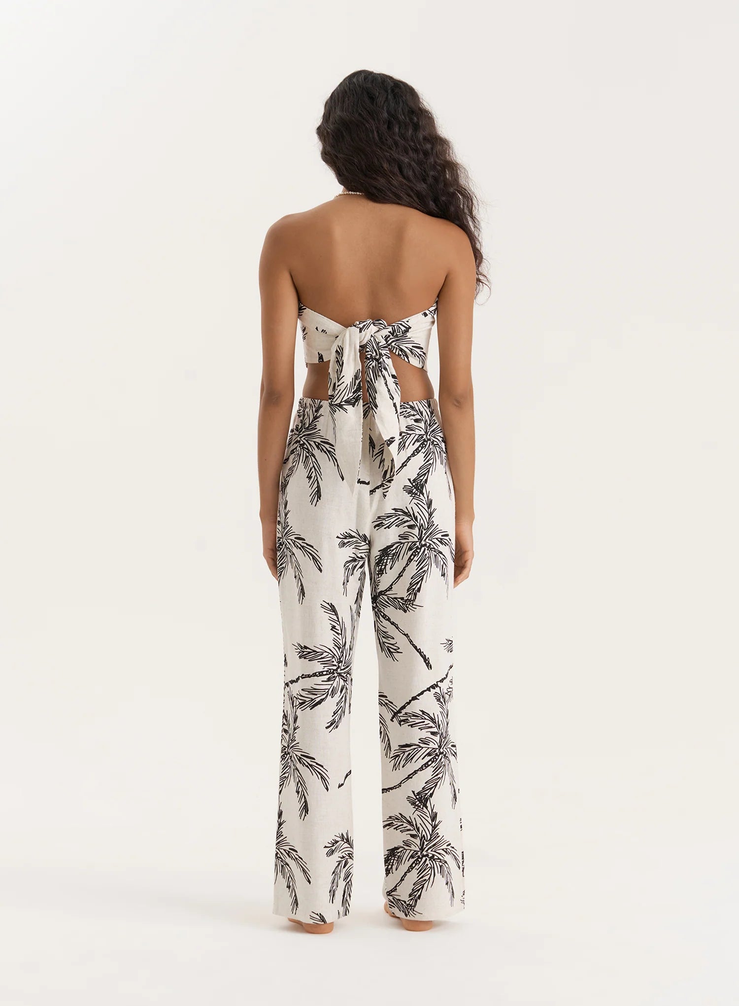 Printed Linen Blend Bandeau Top