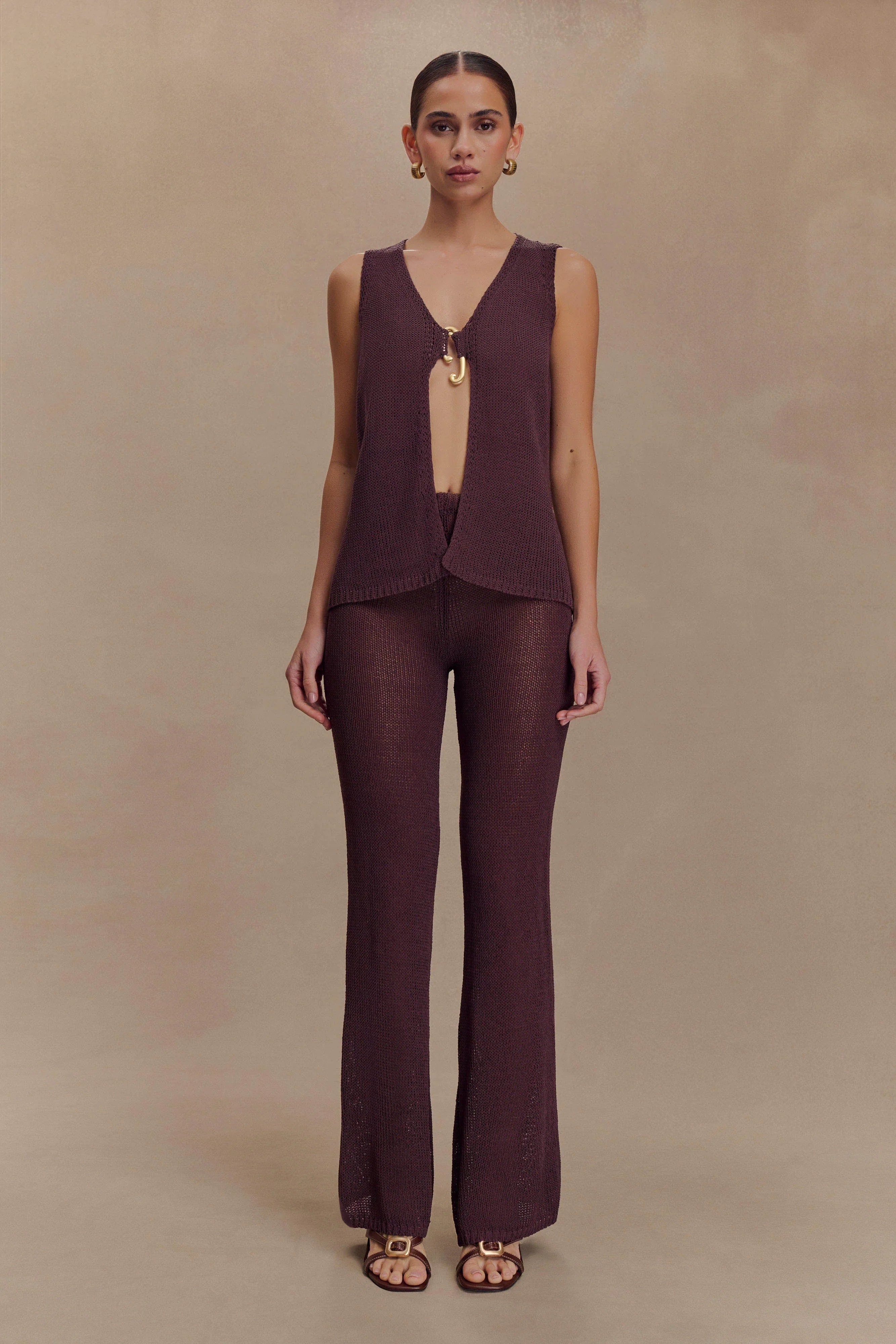 Malani Wide Leg Knit Pants Chocolate