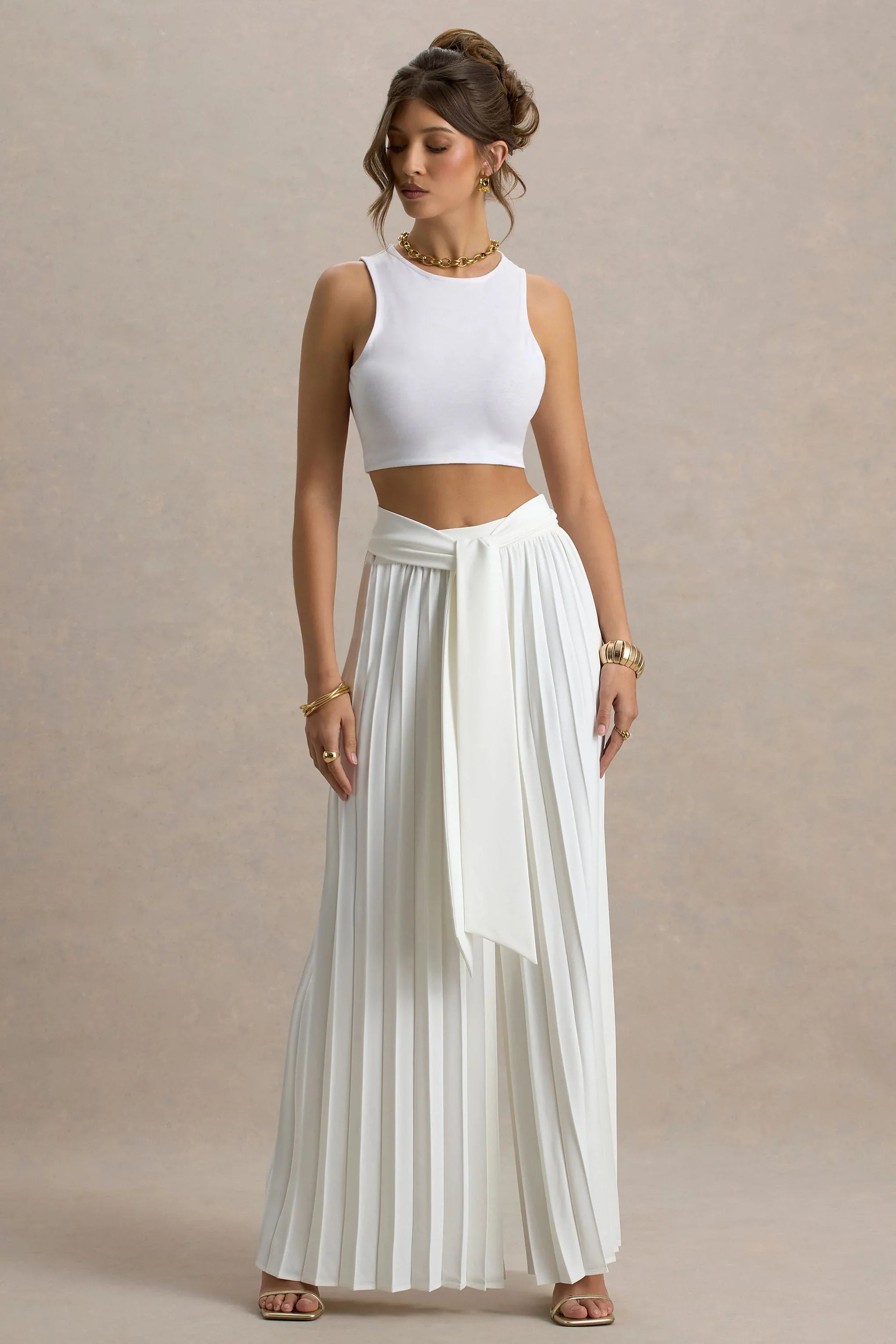 Eclipse Cream Pleated Wide Leg Trousers