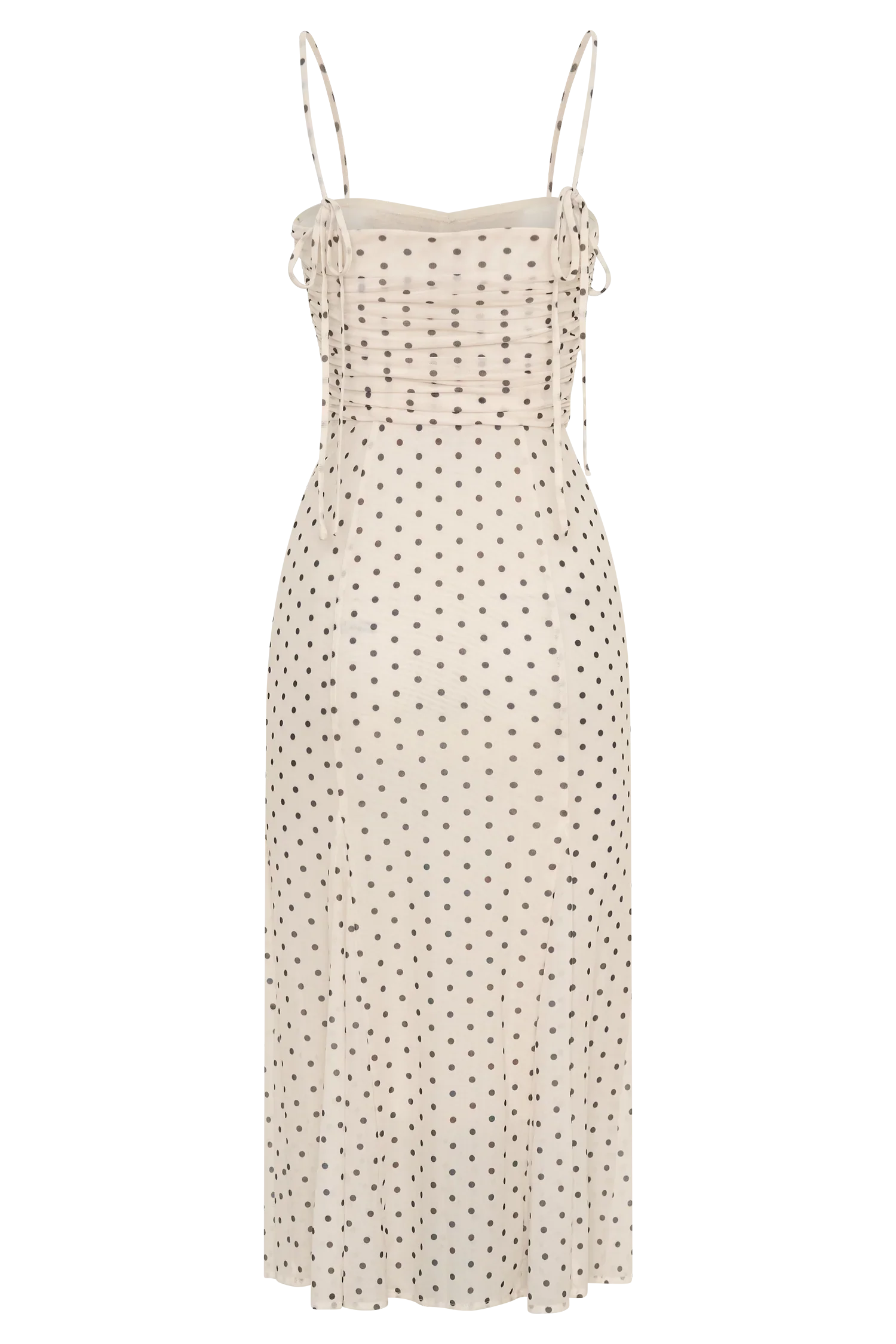 Willa Gathered Mesh Midi Dress Polka Dot