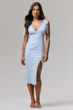 Dedicated Powder Blue Plunge Neck Split Midi Dress