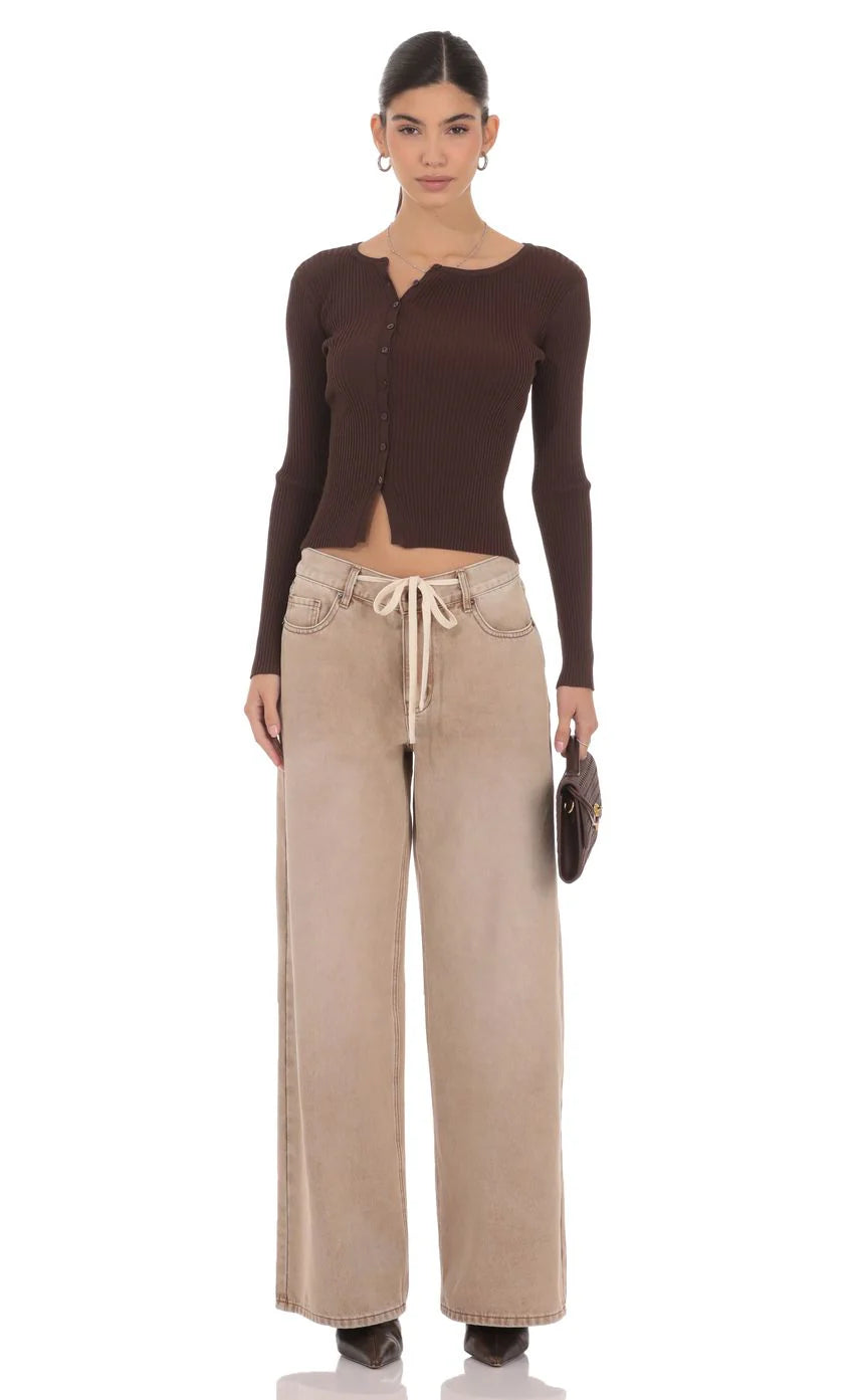 Off Center Cardigan in Brown
