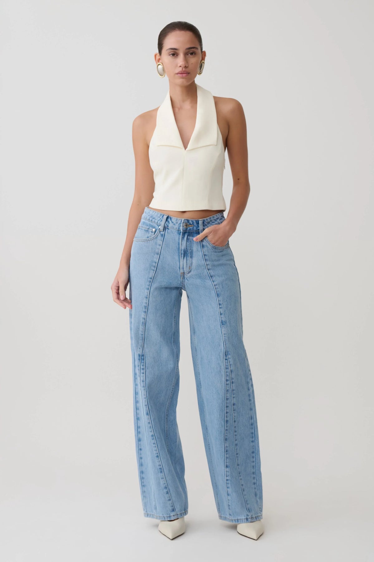 Roy Mid Rise Wide Leg Denim Jeans Classic Blue