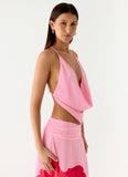 Sweet Charm Cowl Neck Top Baby Pink