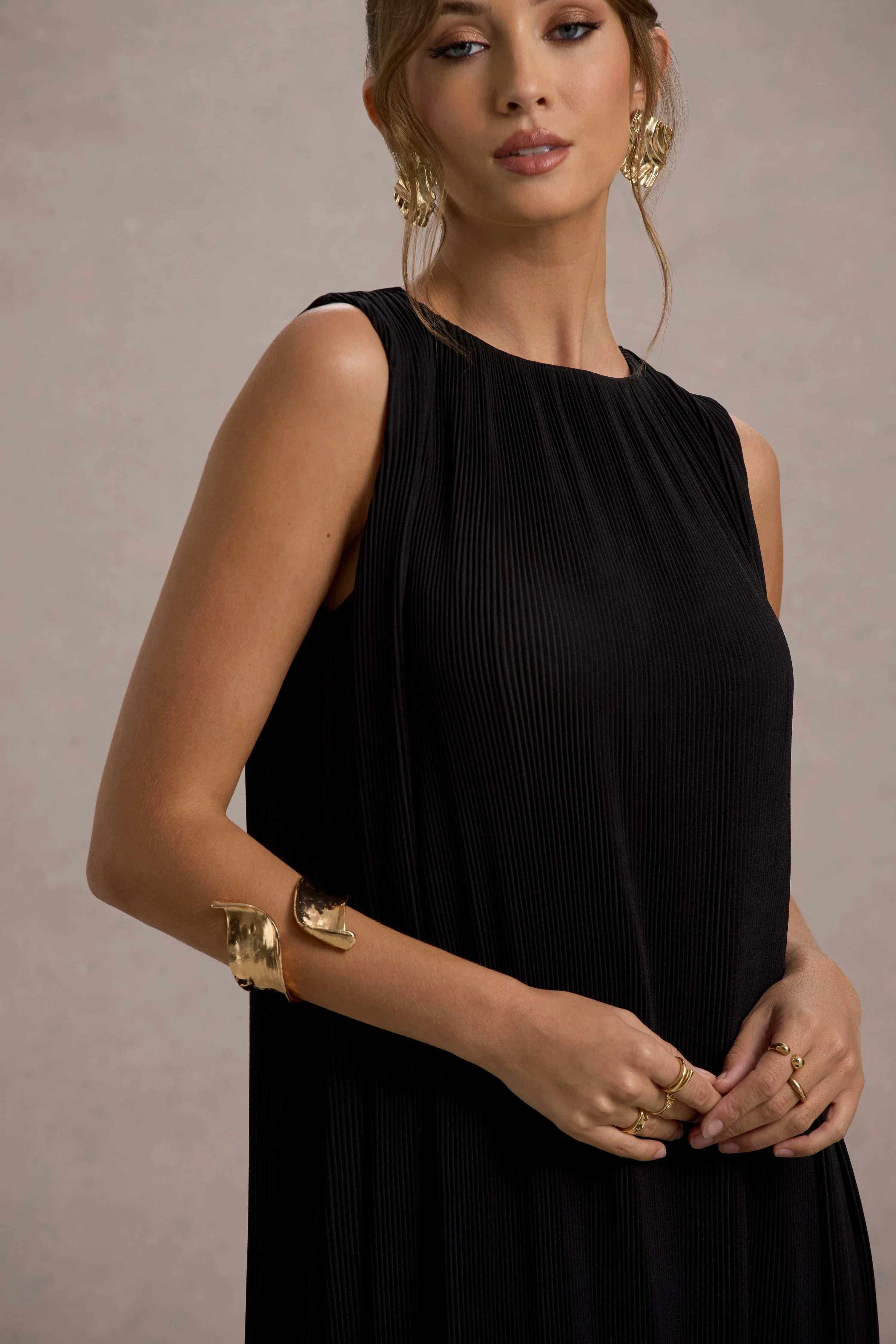 Hazelle Black Chiffon A Line Ruffled Maxi Dress
