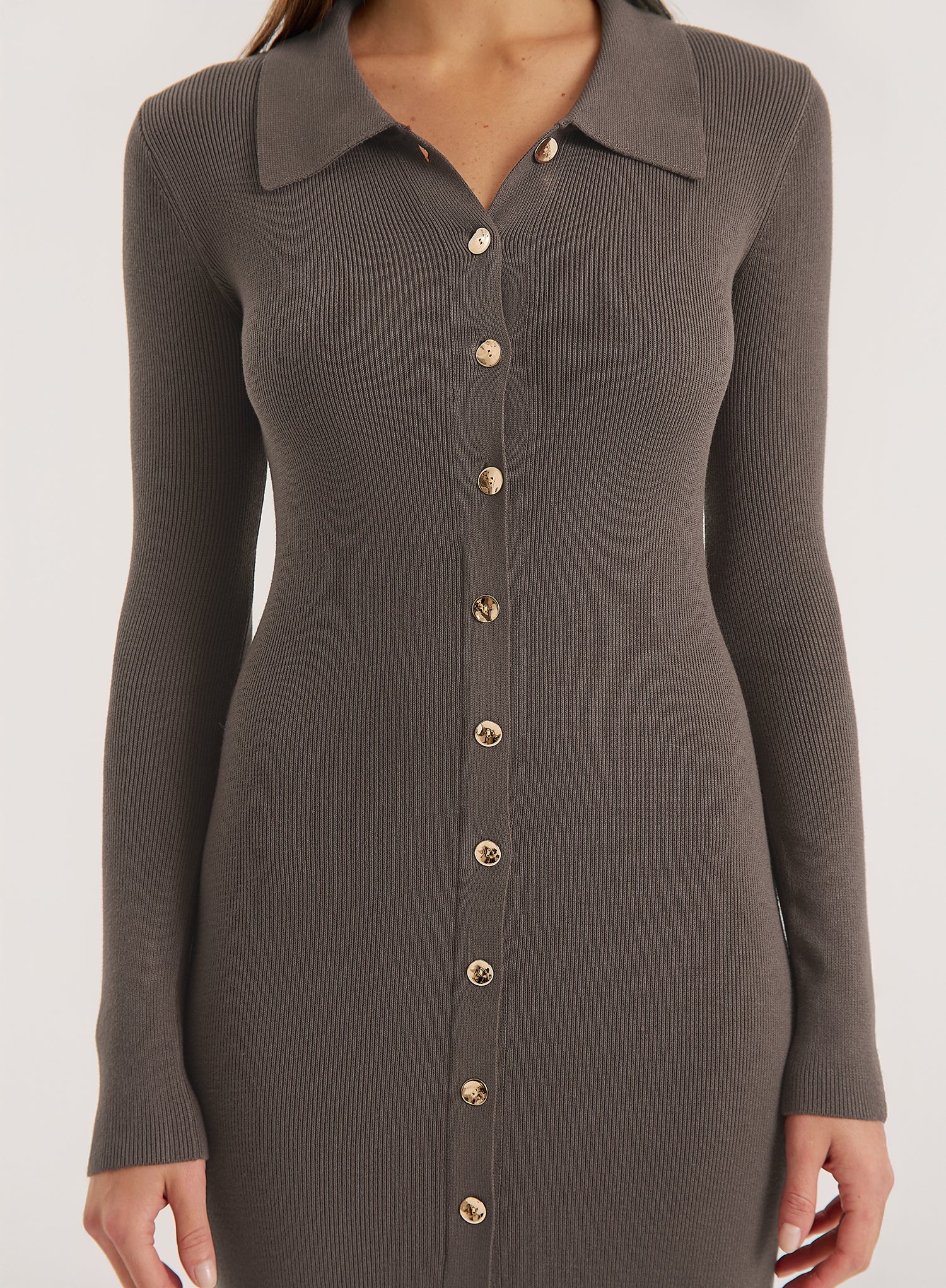 Charcoal Collared Button Down Knitted Dress