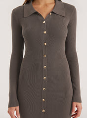 Charcoal Collared Button Down Knitted Dress