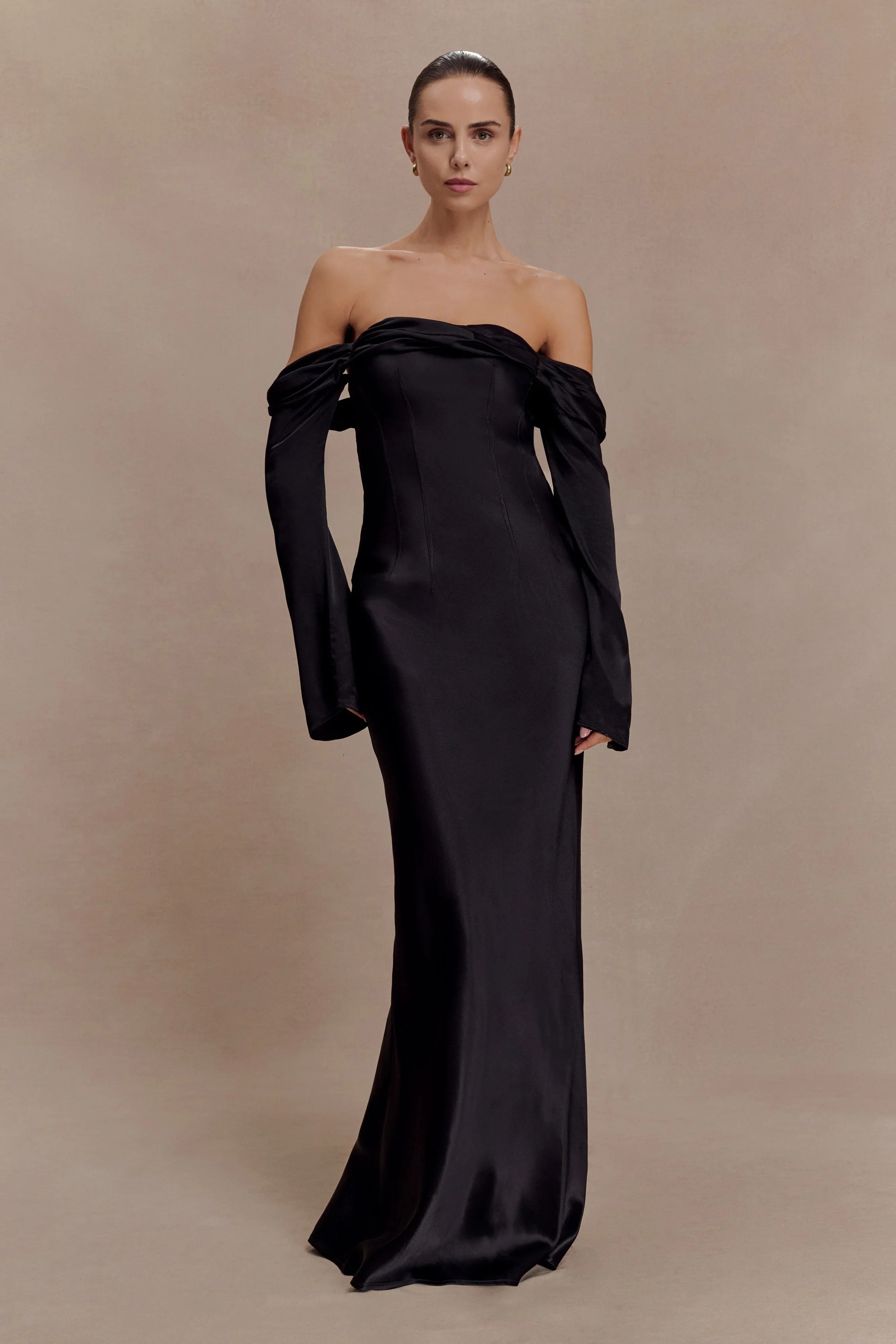 Giselle Off Shoulder Cowl Neck Maxi Dress Black