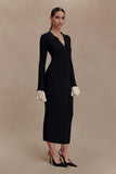 Amirose Ruffle Knit Midi Dress Black