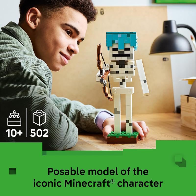 LEGO Minecraft The Skeleton 21594 Building Toys for Boys Girls Ages 10 Display for Bedroom 502 pieces Gift for Gamers